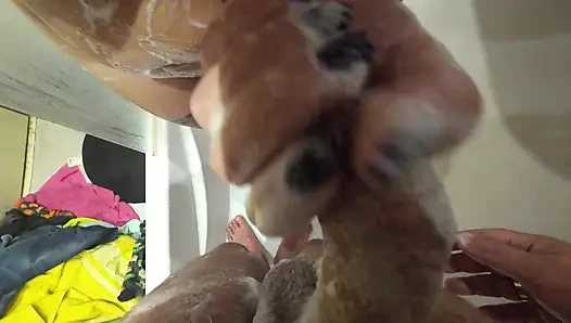 Hot Amateur Tits Fuck in Shower. POV Close up Titsjob From My Beauty Sexy Stepsister