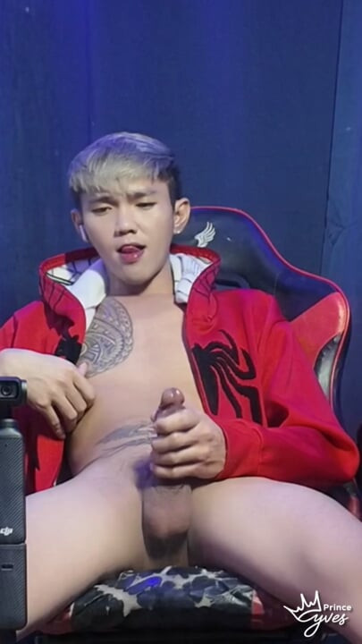 Inked Boy in a Spidey Hodi Masturbating