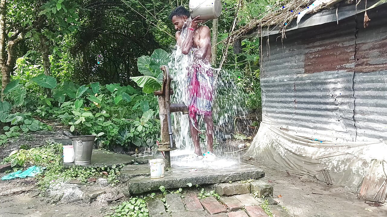 Indian mature Shower open place desi style..