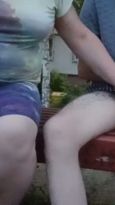 a strange woman jerks off my dick in the yard of the house | Clip 1