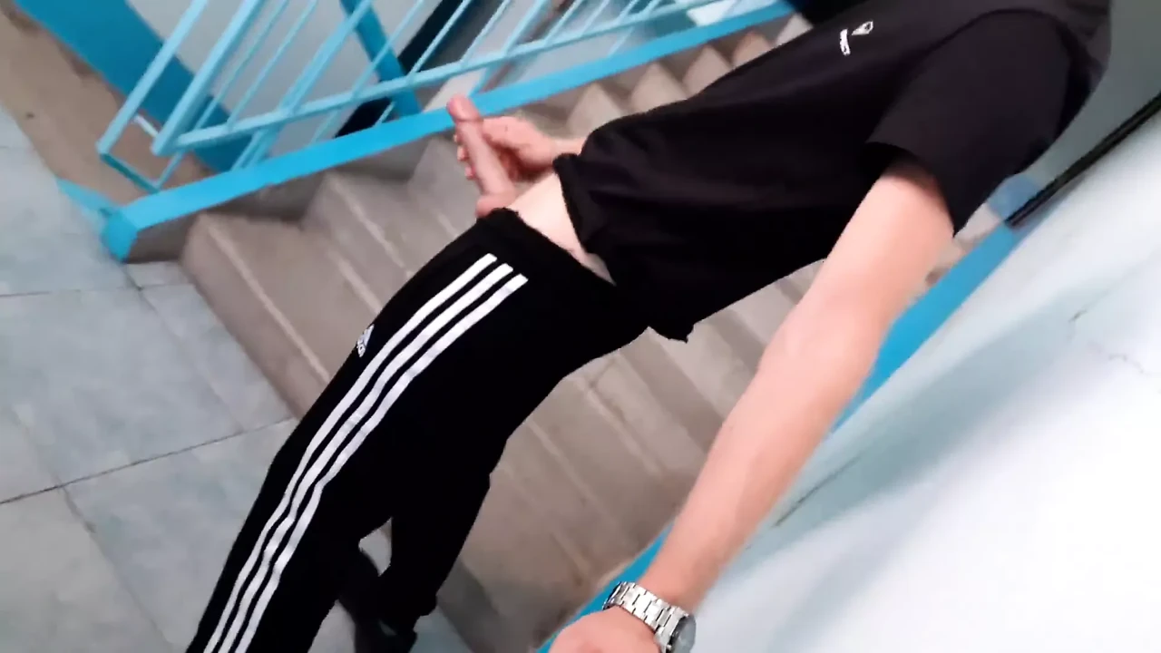 skinny russian lad wanks and cums in trackies
