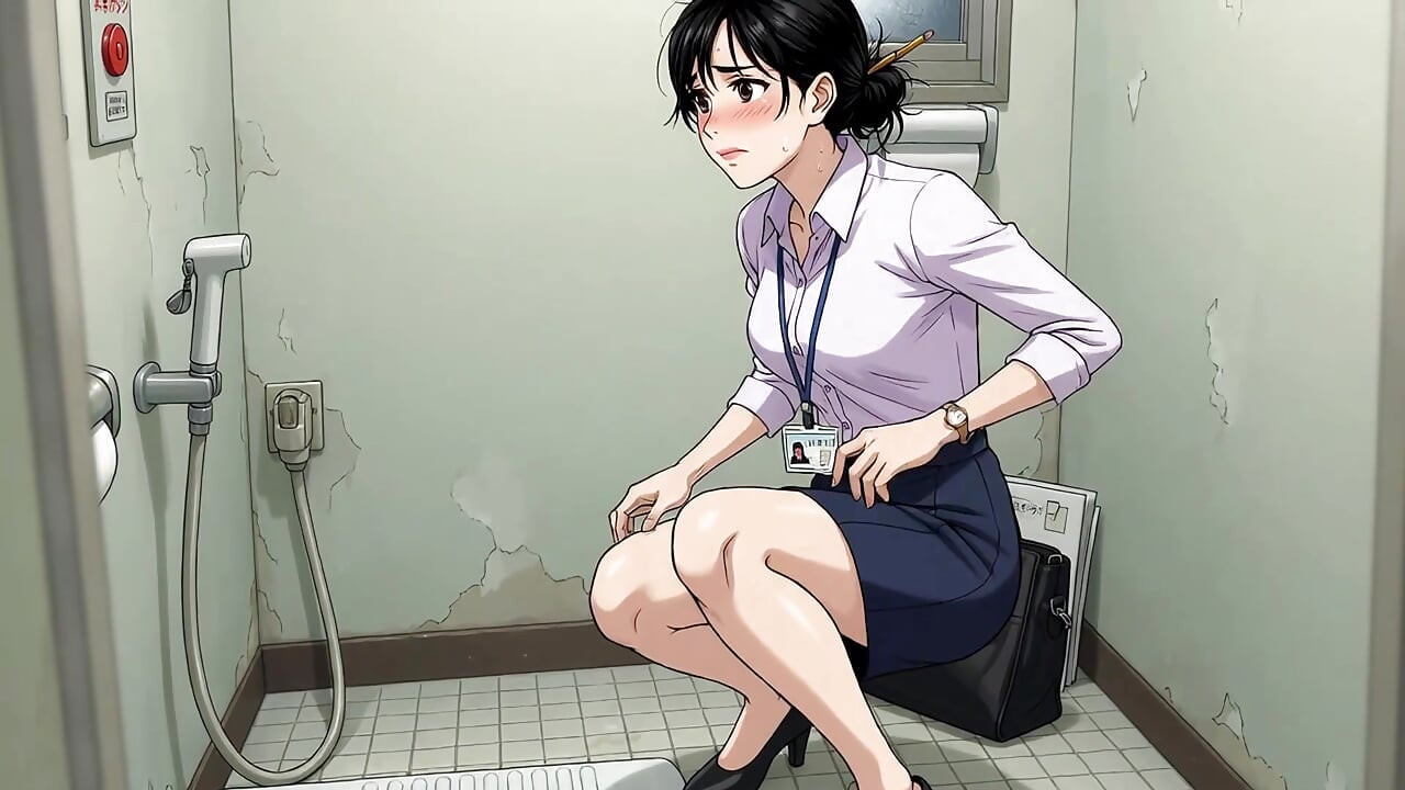 Egy női WC-s irodai lány pisil