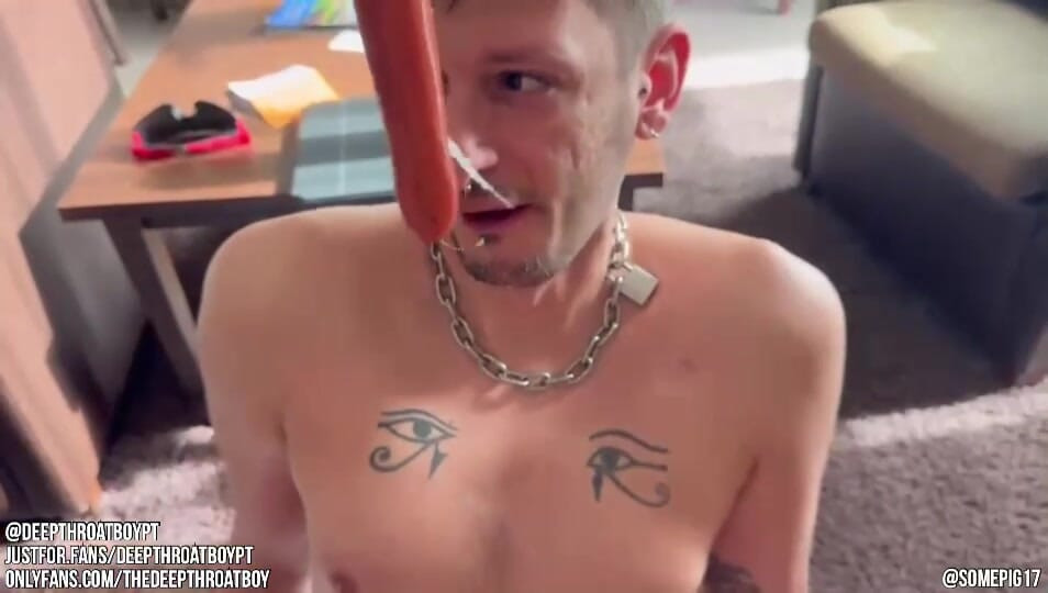 Daddy Bear makes me swallow huge dildo