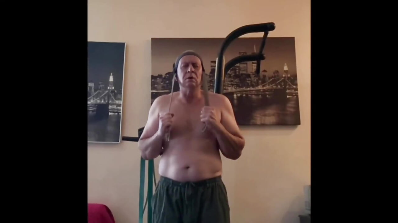 Fit Old Man Masturbating After Workout