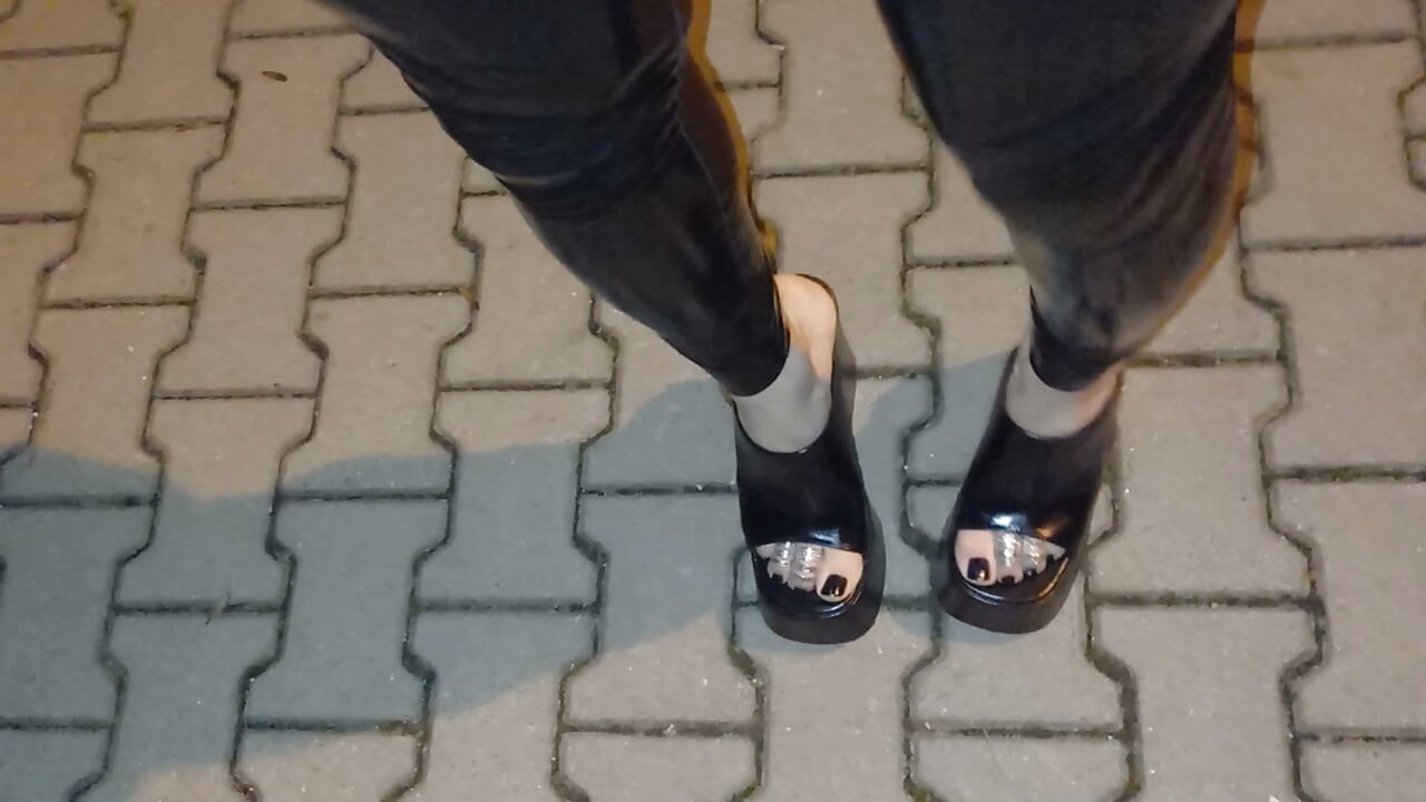 Alone at Night in Ultra-Tight Latex and Platform Mules Just to Make Men Stare and Drool