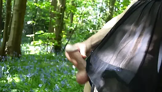 Wanking in panties and suspenders out in the woods