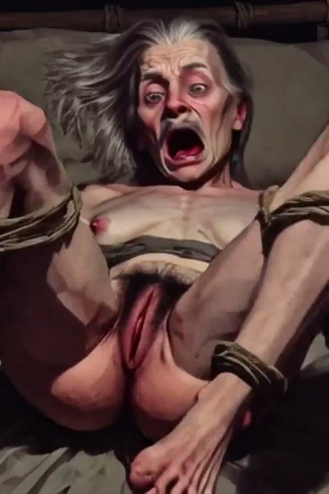 Very Ugly Old Granny in Rope Bondage - Shaking with Pleasure and Orgasm