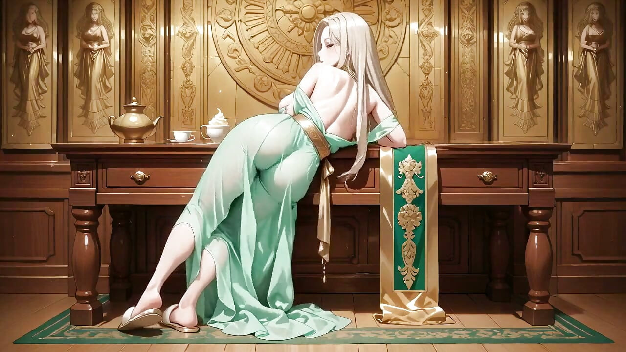 Lazy on the Throne, From Curtain Reveal to Liquid Climax, Kneeling, Gazing Back-teasing You with Every Drop!