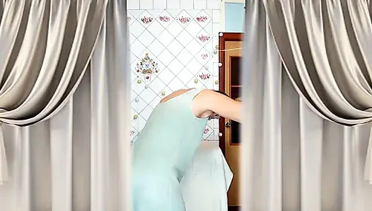 Hot Housewife Lukerya in the Kitchen: Twerking with Her Big Buttocks and Playing with Her Body After Tea