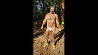 Posing for photographer in jock at campground