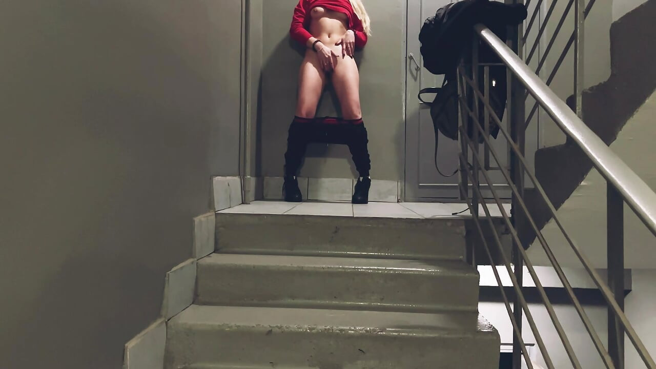Red Hoodie, Public: Bent Down on the Steps, Damp Doggy in the Entrance