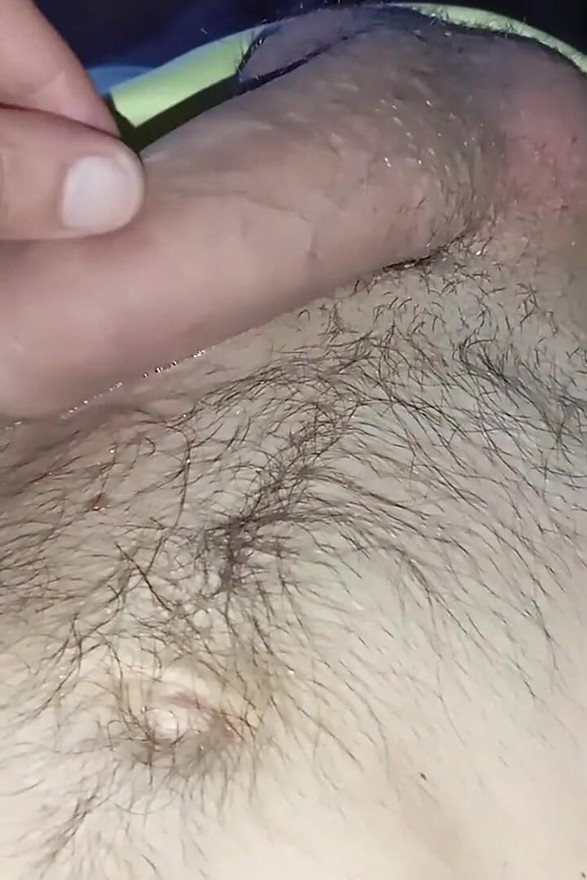 The Dirty Dude Takes Out His Cock Full of Semen From the Tube, and Plays with the Sperm in His Belly