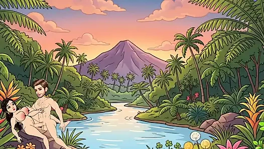 Man fucks woman with big cock in the forest, woman is very happy.