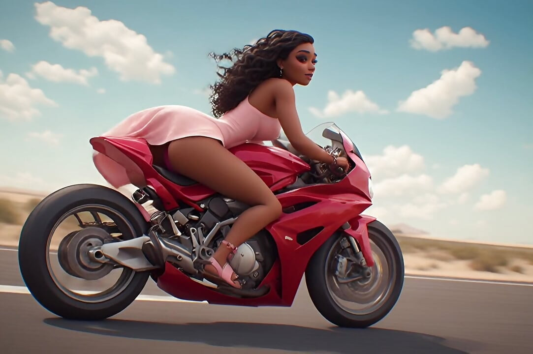 Sexo en motocicleta, rock, mujer negra, sexo oral, público, dibujos animados en 3D, inteligencia artificial, sin censura