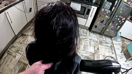 Bathrobe MILF Hair Drying And Brushing Blowjob With Cum In My Hair