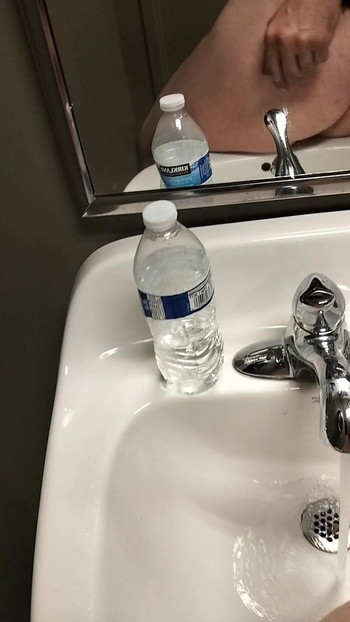 Public bathroom gave myself enema with the hose from the back of the toilet and squirted in the sink