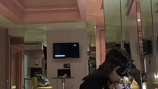 I masturbate during a hot video call with my stepson and insert a 22cm black dildo into my pussy.