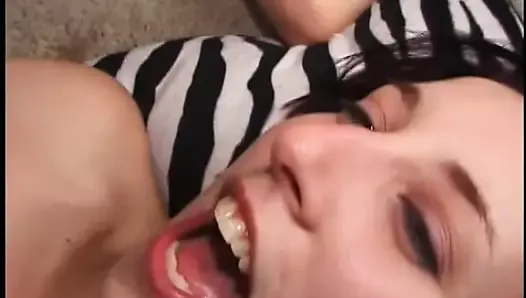 2 girls take turns licking each other's pussy on trampoline