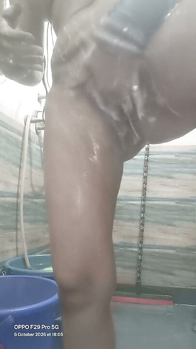 Hot housewife taking shower