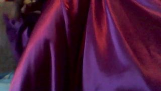 Wanking and cumshot in long satin skirt