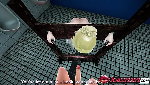 Saber: nasses anime-mädchen in der Öffentlichkeit toilette regel34 animation mundfick halsfick nahe der wand mit sinnlichem stöhnen, bondage-blowjob