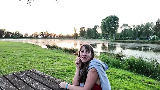Fucking in a field near a campsite