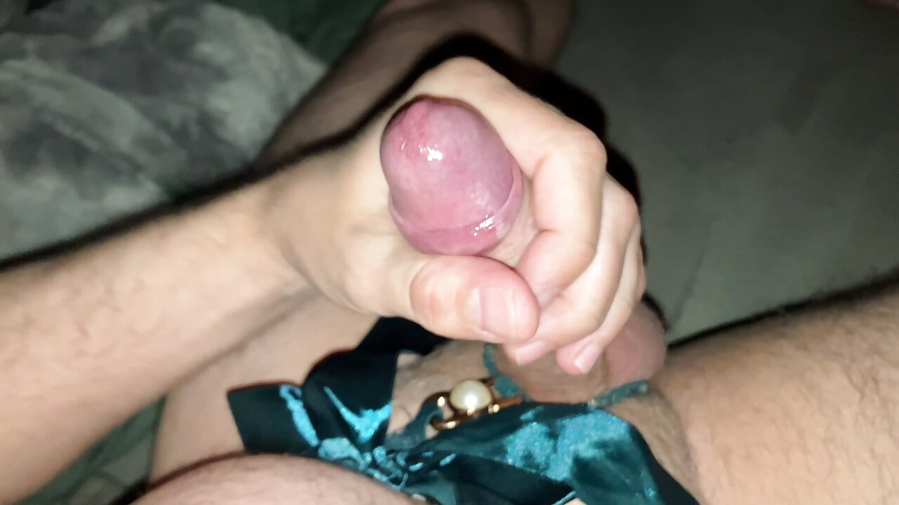 Watch a close up cock masturbating passionately and throbbing in wife's open crotch satin panties - ASMR