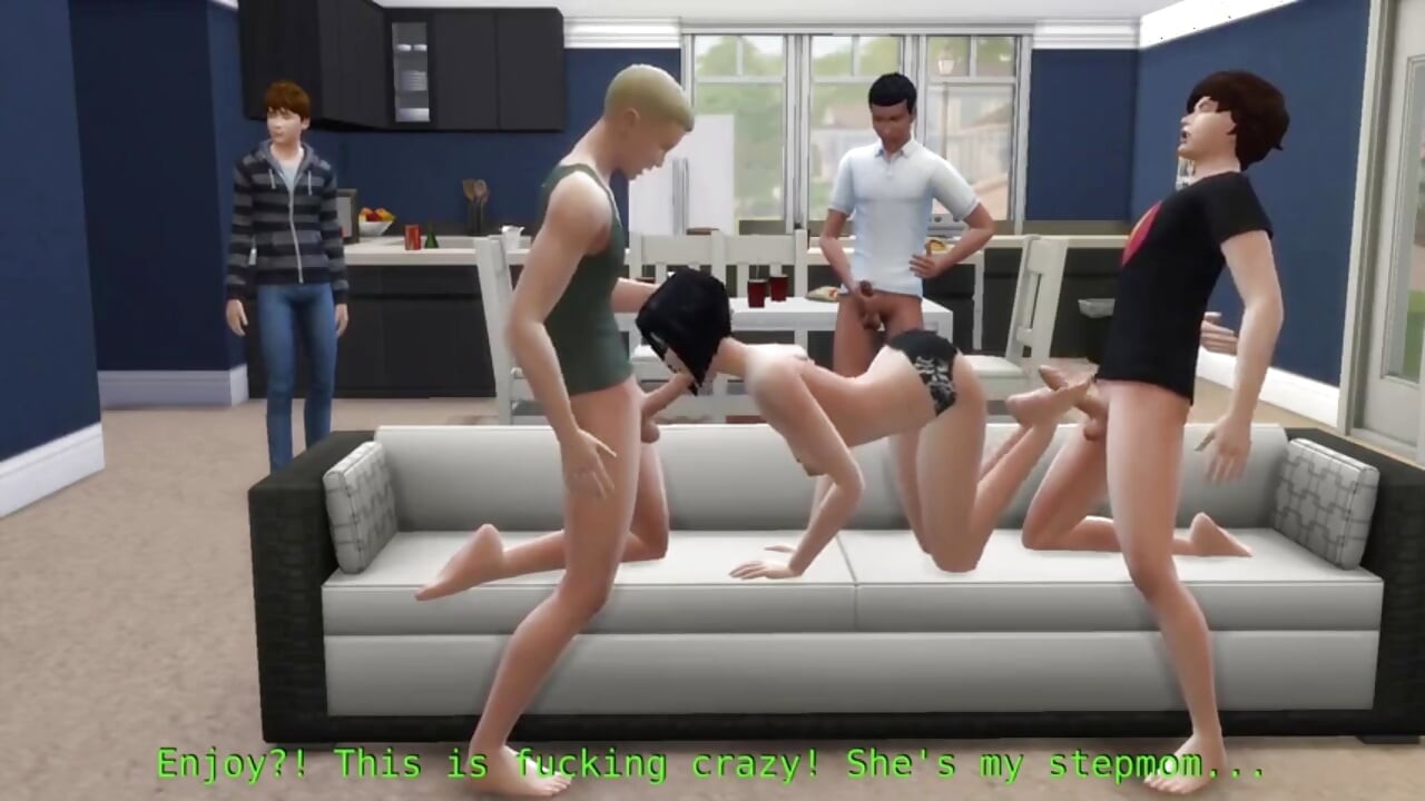 I and my three friends fucked my mother. My mother took the dicks of my three friends with great pleasure.