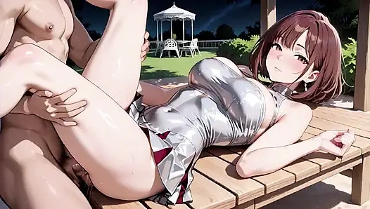 Kahverengi saçlı büyük memeli gümüş bikinili gazebo dölleme aşırı yük ahegao gözler deviriyor