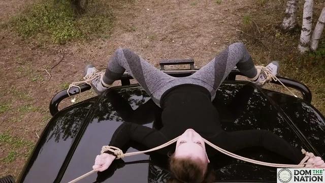 Vaginally reamed BDSM beauty goes hiking in the woods