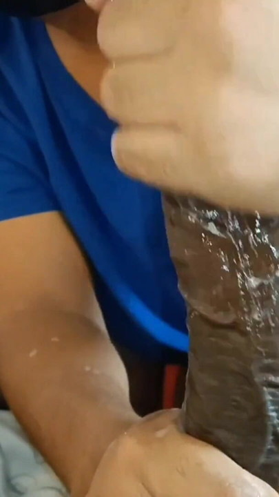 How delicious it is to suck the huge thick and black cock of my neighbor sitting like this and to fill my mouth and face with cum. | Clip 1