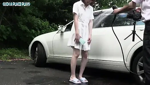 Bare Bliss Shaved Married Beauty Exposed Blowjob Car Wash Tease Tight Thrust Creampie Finish