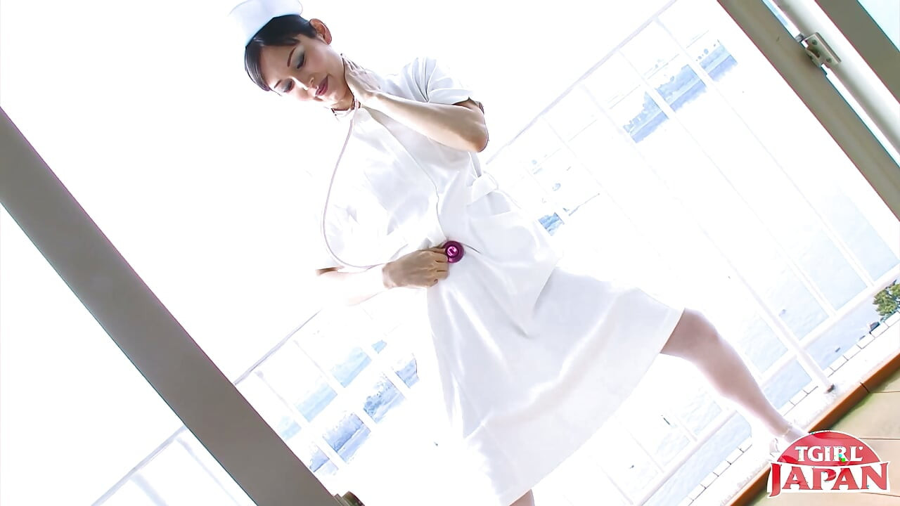 TGIRLJAPAN Asian Transgender Nurse in Stockings Teases With Anal Toy and Stethoscope