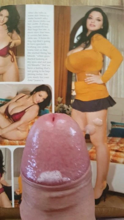 Cumming over a shared big titty wank mag