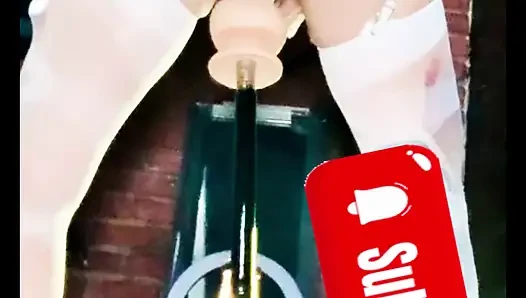 Femaboy White Stocking Outside Fucking Machine