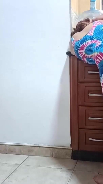 Stepdaughter has quick sex with stepfather and her stepmother almost catches them fucking in the kitchen | Clip 1
