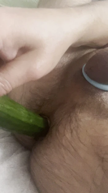 Fucking Myself With a Cucumber and Wearing My Cock Rings