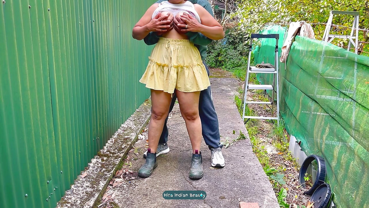 Neighbour Jumping Off Fence for Intense Standing Anal Doggy Fuck and Deepthroat Indian Wife