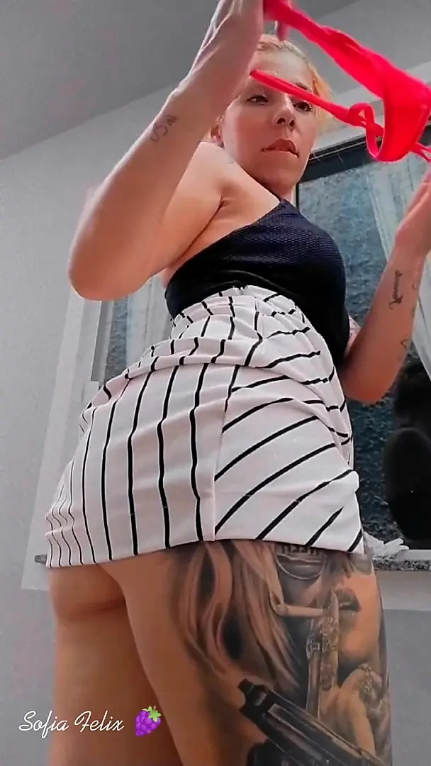 Redhead Cleaning the Window Showing off – Sofia Felix