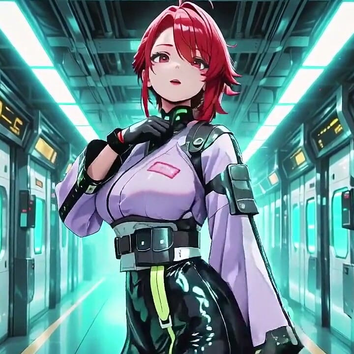 Redhead in a Cyberpunk Cockpit! Half-unbuttoned Yukata, Lounging Lazily on the Futuristic Seat