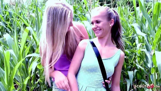 Cute Girl tricked Skinny Classmate to Lesbian Public Sex on way home