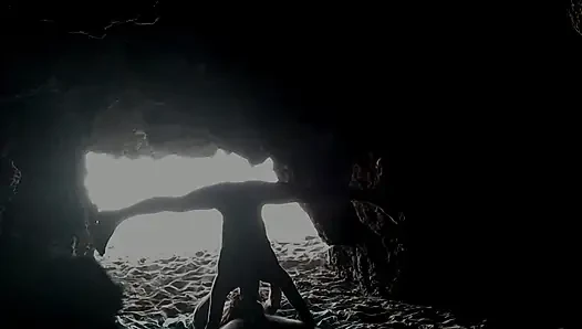 Couple recorded at the beach, inside the cave