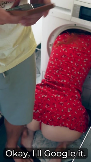 Step Son Fucks Step Mom Stuck in Washer - Hot Creampie Finish