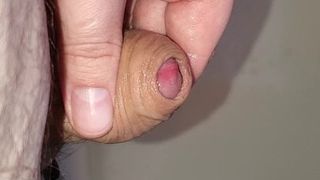 Slow stroking cum covered cock