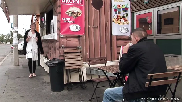 Blonde lets random guy inside of her