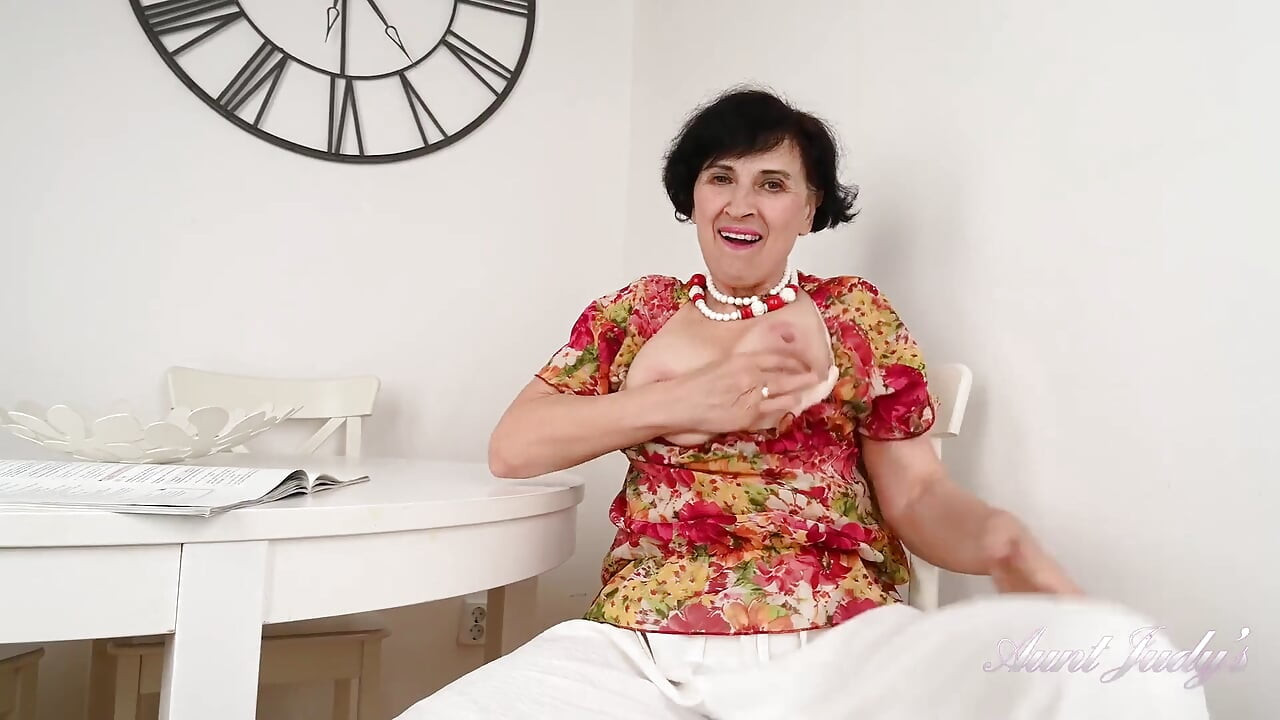 Auntjudys - 63yo Horny Mature Hairy GILF Minia Masturbates in the Kitchen