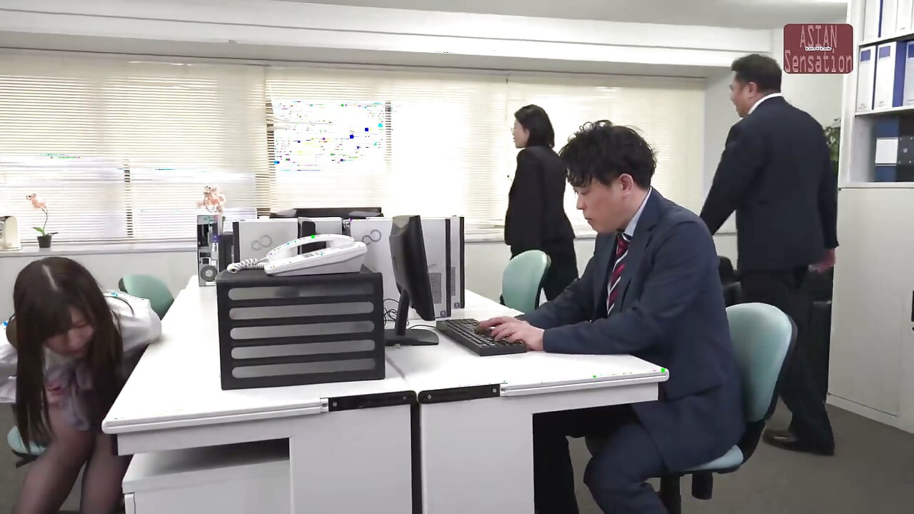 Female Office Worker in Black Pantyhose - Cut 1