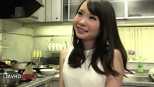 Sultry Japanese brunette housewife indulges in a steamy porn journey .