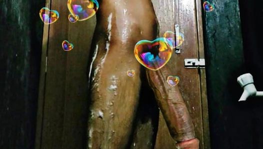 Bathroom exercise for my horse size dick. My ass was filled with cum, big black dick soap massage