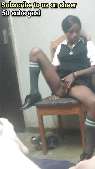 Black Teenager Play with Black Pussy in Her School Uniform on a Chair